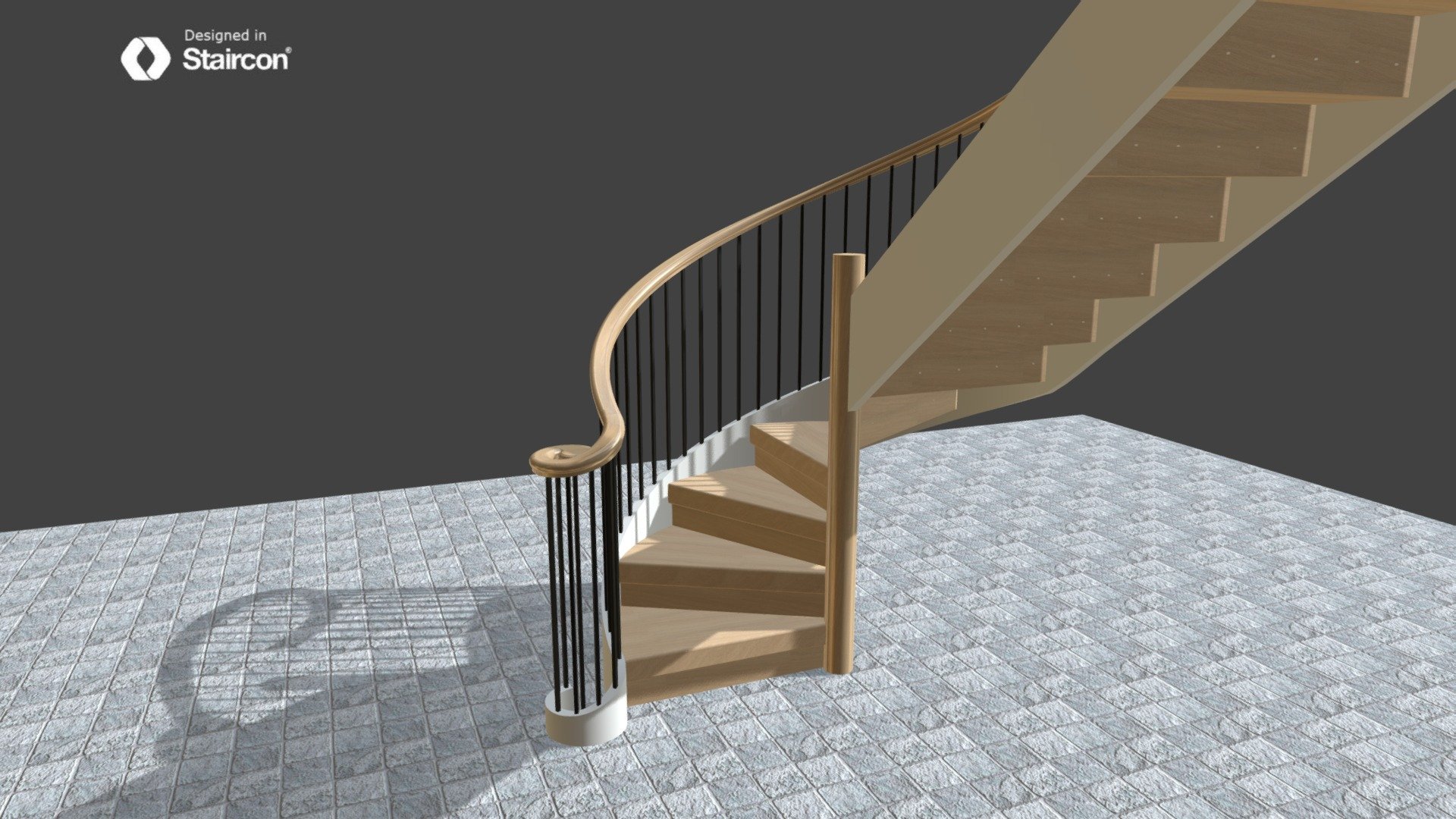 Curved stair + round post with ascending volute