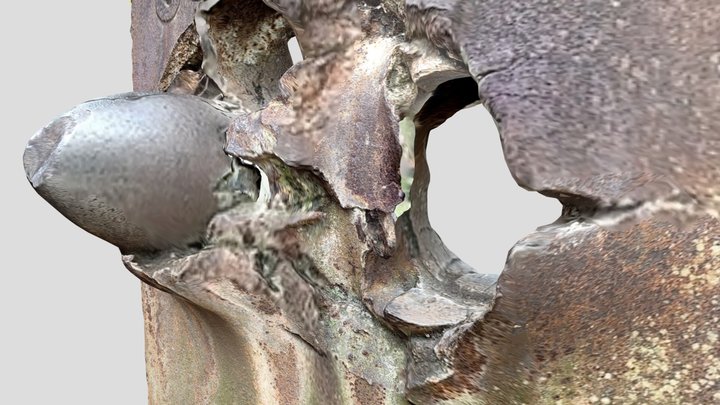 Cannon ripped through iron ship hull 3D Model