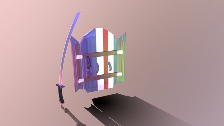 Mid-Poly Samurai Sword and Shield 3D Model