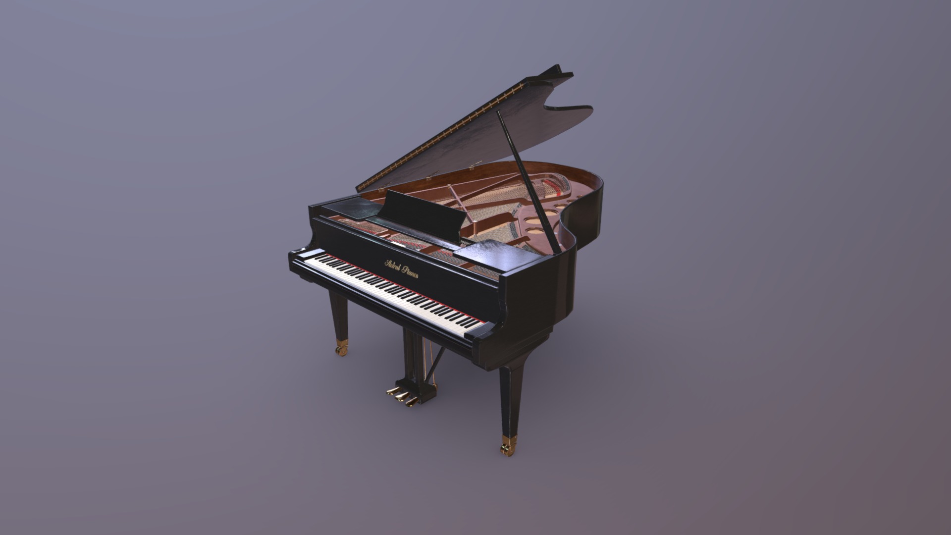 3D model Grand Piano – UE4 Ready - This is a 3D model of the Grand Piano - UE4 Ready. The 3D model is about a black and white piano.
