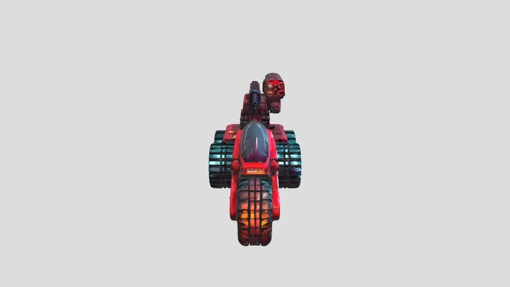 Red cyberpunk five-wheeled vehicle 3D Model