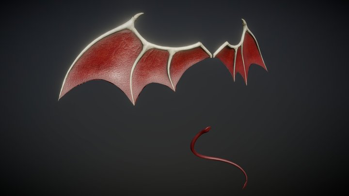 Demon Wings and Tail Low-Poly 3D Model