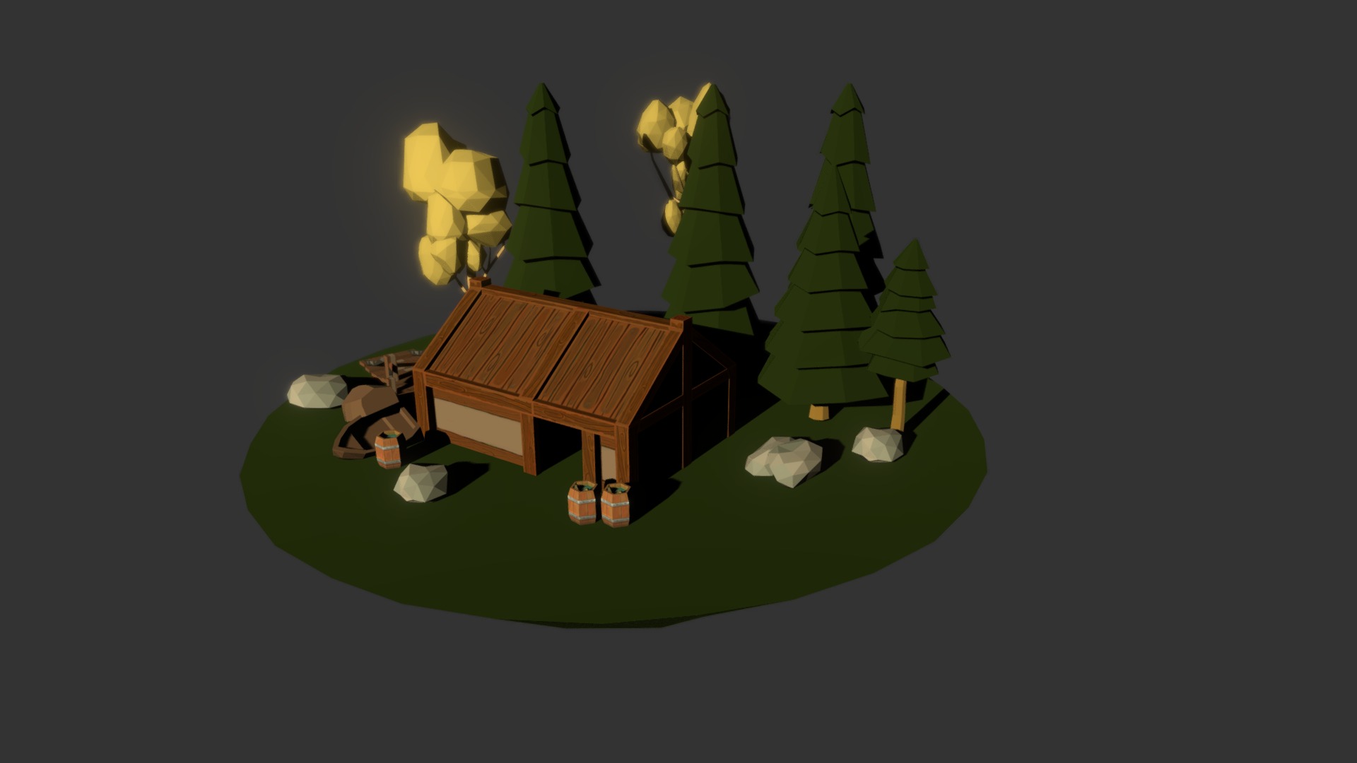 3D model Autumn Forest Scene Blender - This is a 3D model of the Autumn Forest Scene Blender. The 3D model is about a toy house with trees.