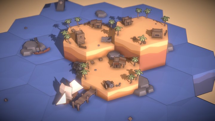 Pirate Anchorage | Low Poly Hex Scene 3D Model