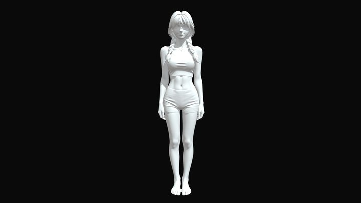 写实女性瑜伽服白模 3D Model