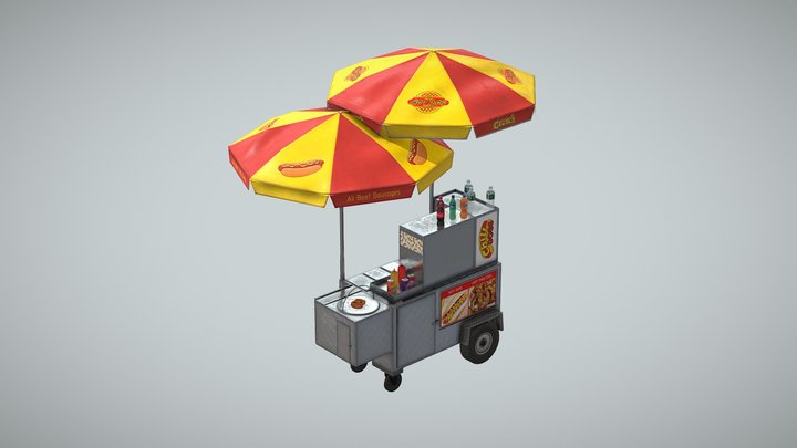 New York Hot Dog Cart 3D Model