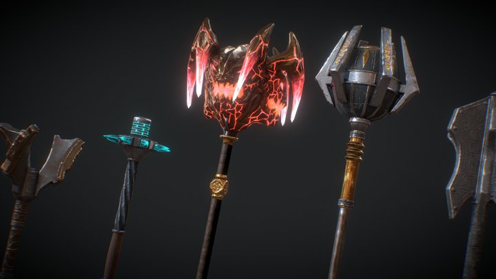 5 Fantasy Stylish Mace - PBR - Low Poly 3D Model