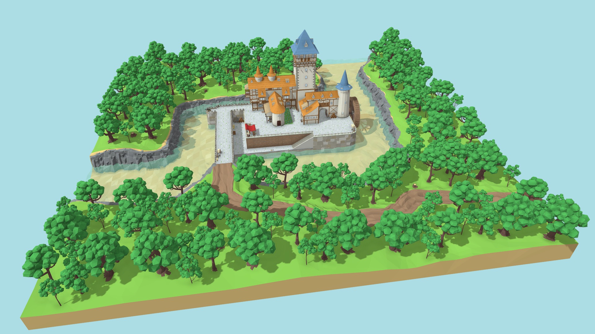 3D model Medieval Castle - This is a 3D model of the Medieval Castle. The 3D model is about a house surrounded by trees.