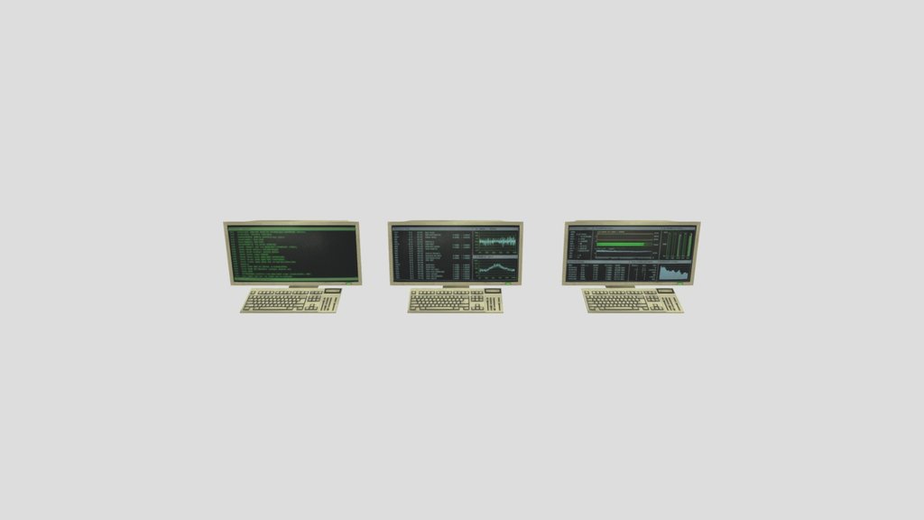 Low Poly Pack of 3 military CRT monitors