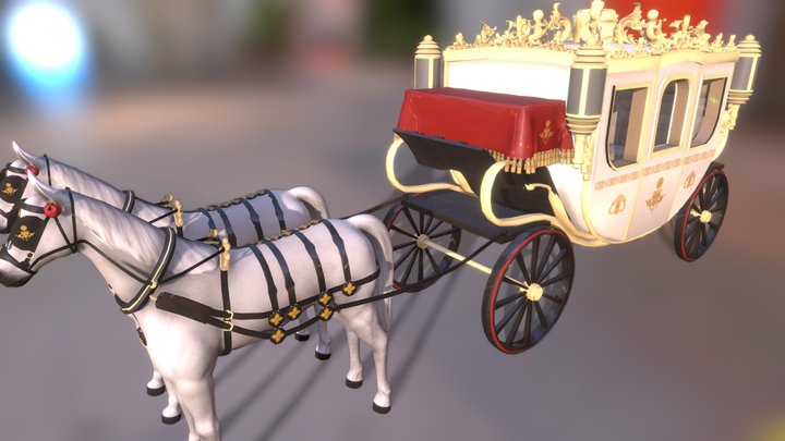 classic white and gold carriage 3D Model