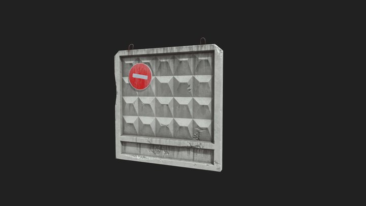 A concrete fence with a "no entry" sign 3D Model