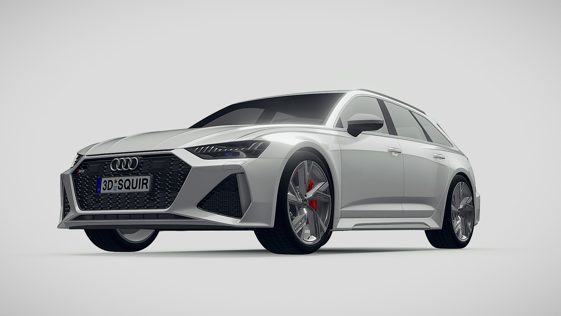 3D model Audi RS6 Avant 2020 - This is a 3D model of the Audi RS6 Avant 2020. The 3D model is about a silver car with red rims.