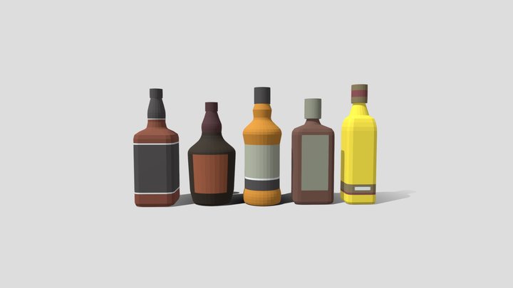 Low Poly Cartoon Whisky Bottles 3D Model