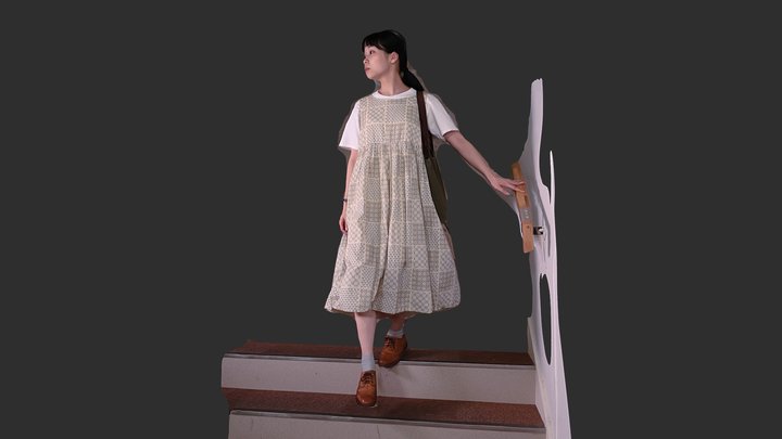Girl going down the stairs 3D Model