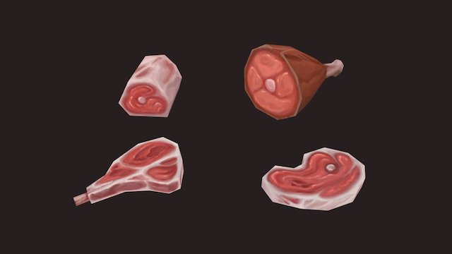 Hand painted Meat pieces 3D Model