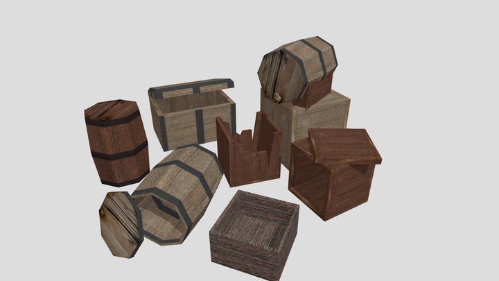 Lowpoly Boxes and Barrels Pack (Free) 3D Model