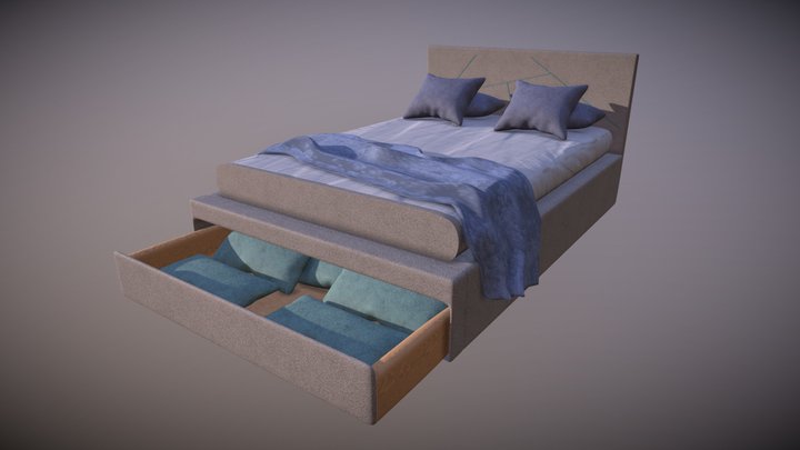 Bed with storage space 3D Model