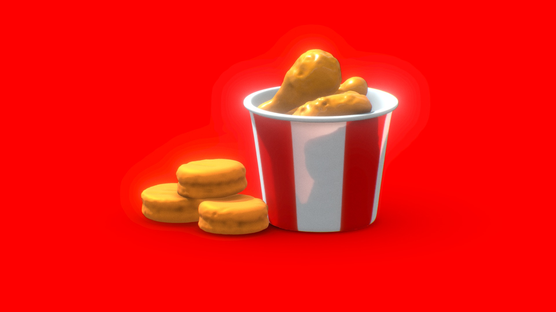 3D model FRIEDCHICKEN - This is a 3D model of the FRIEDCHICKEN. The 3D model is about a red and white box with a gold ball in it.