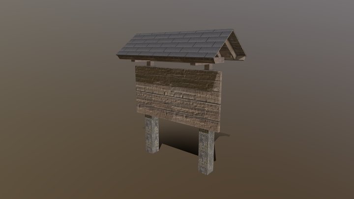 Wooden Sign With Roof 3D Model