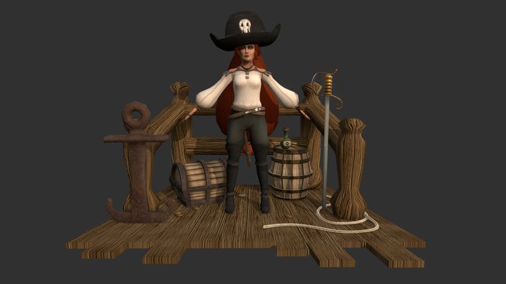 3D Game Art Creation - Pirate Girl Diorama 3D Model