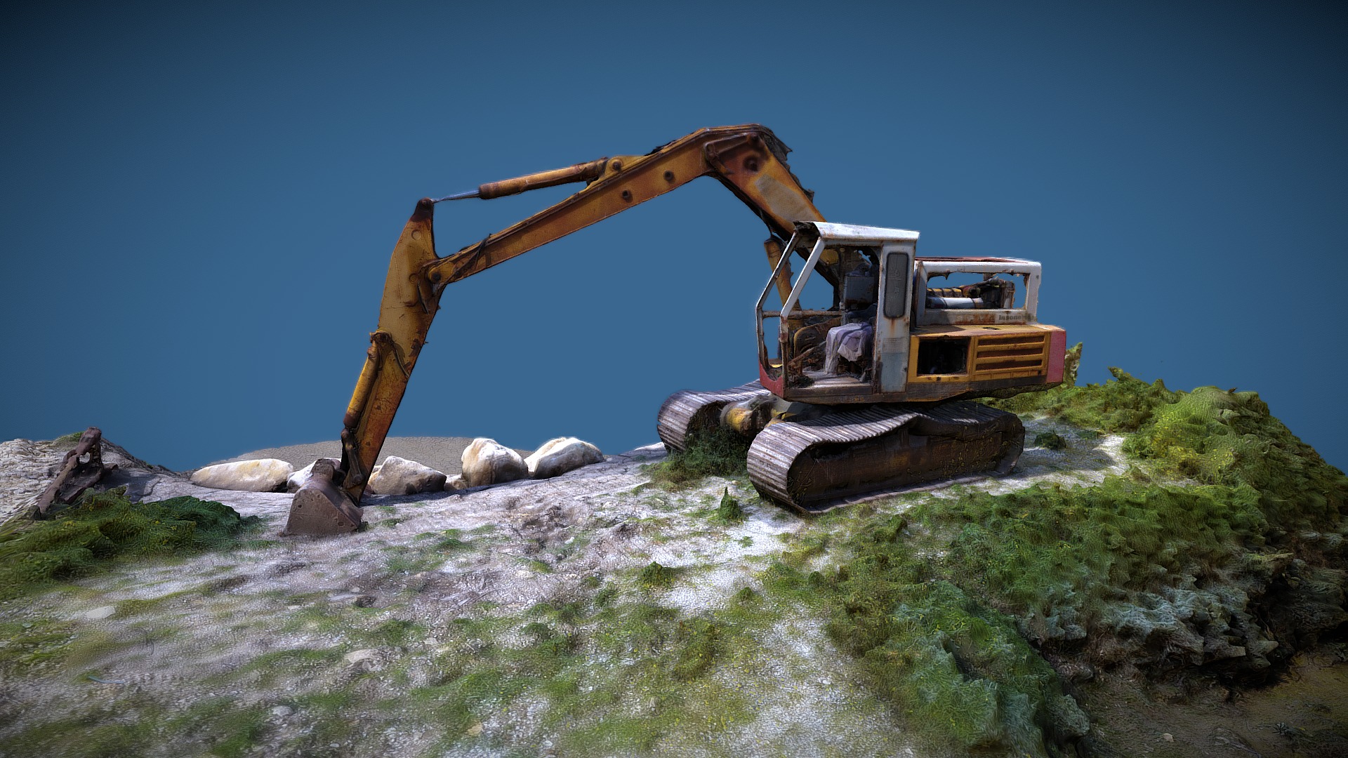 3D model Excavator - This is a 3D model of the Excavator. The 3D model is about a bulldozer on a hill.