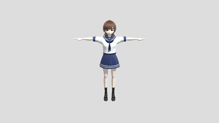 Ponytail High School Girl 3D Model