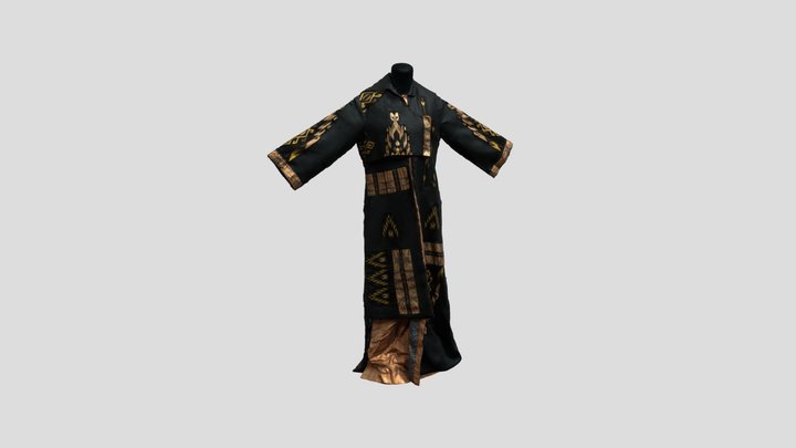 Longdress tenun kombinasi batik wanita 3D Model
