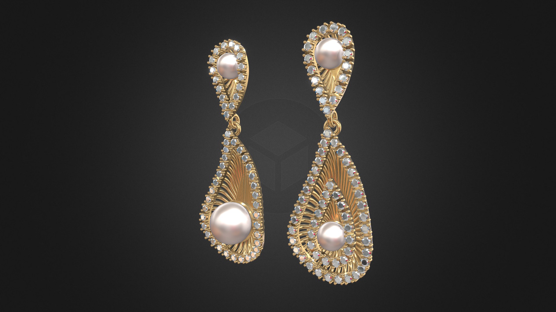 3D model 1027 – Earrings - This is a 3D model of the 1027 - Earrings. The 3D model is about a pair of gold earrings.
