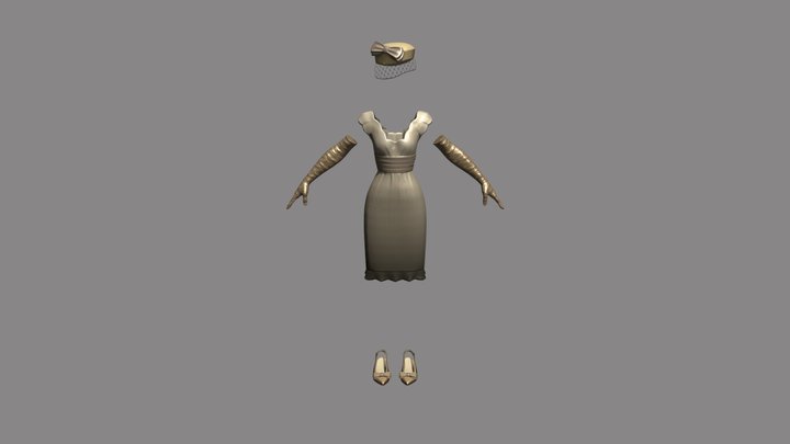 Tafi - Formal Dress Gold 3D Model