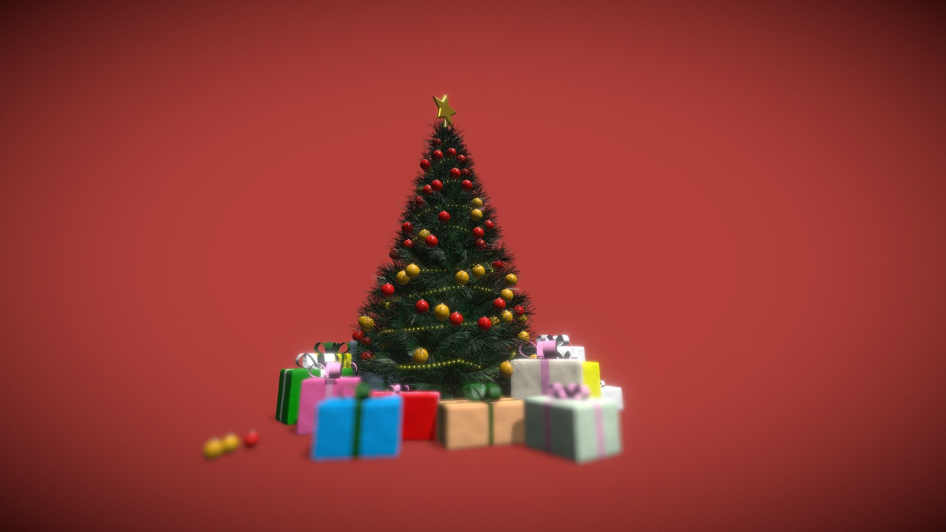 Christmas Tree with Ornaments and Gift Boxes - 3D model by javaxme ...