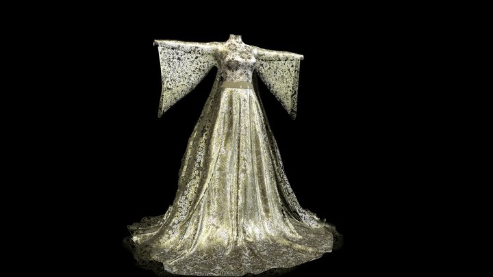 Lace Vintage Wedding Gown 3D Model