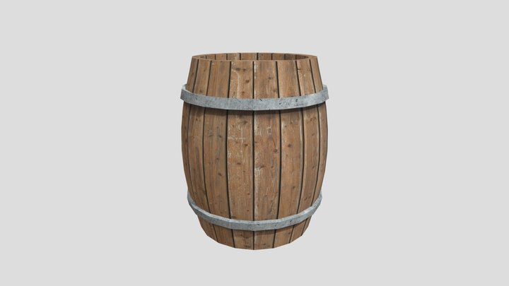 Wooden Barrel Textured 3D Model