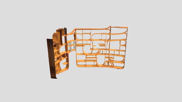 Artistic wooden bookshelf with abstract design 3D Model