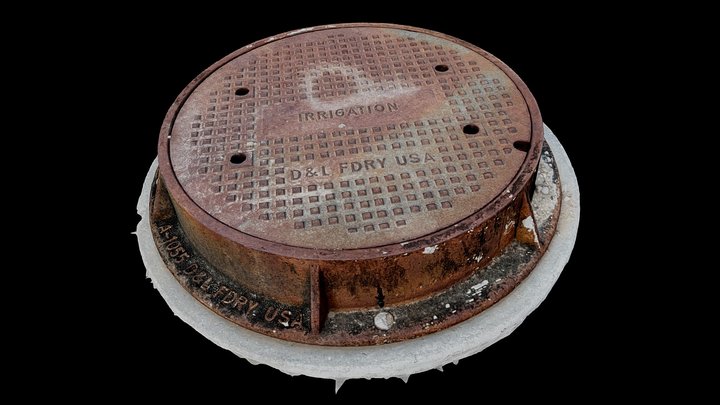 Manhole Cover, Rusted Steel Concrete Base 01 3D Model