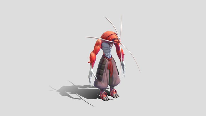 Low Poly Character -- langosta / Shrimp 3D Model
