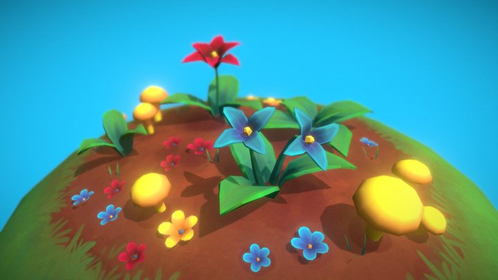 Low Poly Flower Bed 3D Model