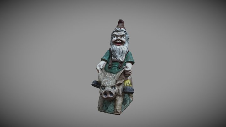 Garden Gnome Riding a Piglet 3D Model