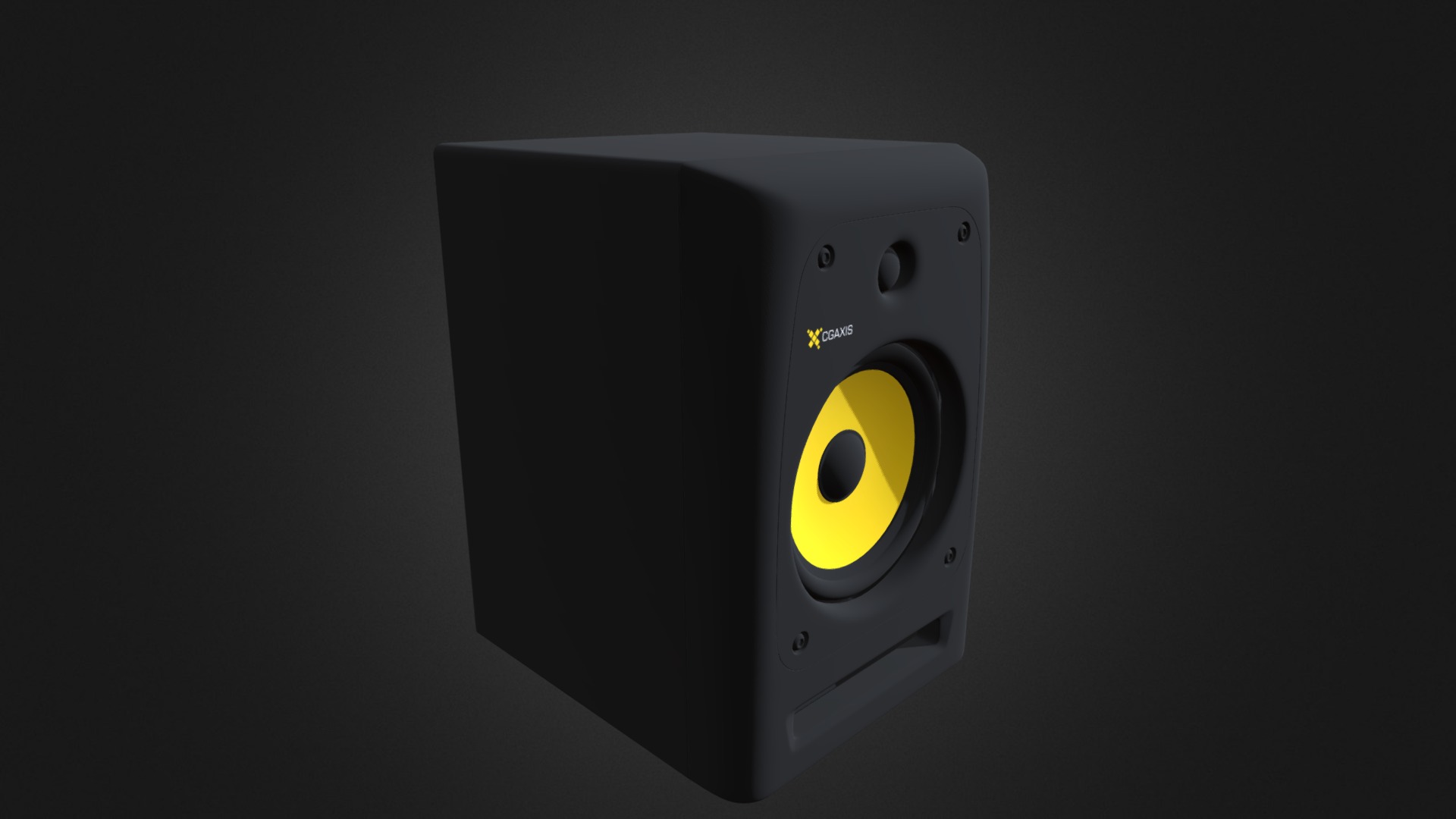 3D model Studio Monitor - This is a 3D model of the Studio Monitor. The 3D model is about a white rectangular device with a yellow circle on it.