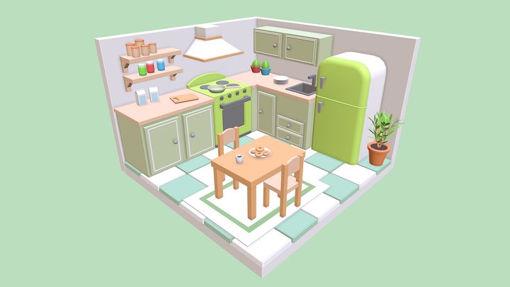 Low Poly Kitchen 3D Model