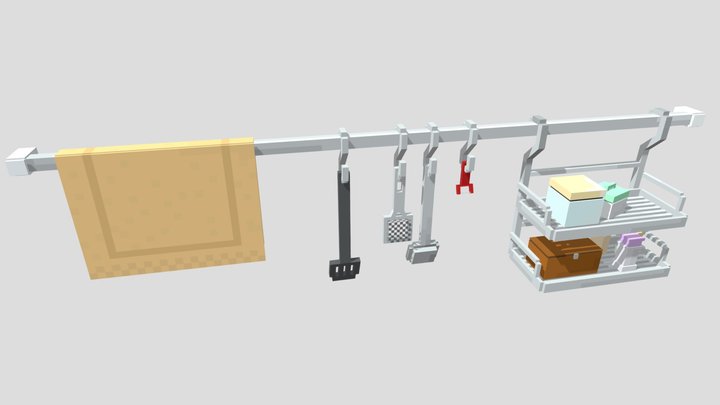 Minecraft - Kitchen Rack Wall Hanging 3D Model