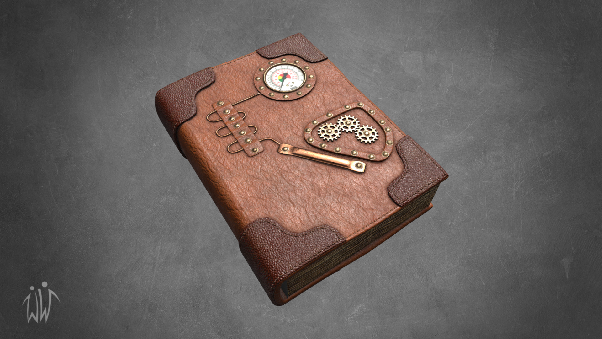3D model Steampunk Book - This is a 3D model of the Steampunk Book. The 3D model is about a leather wallet with a gold ring.