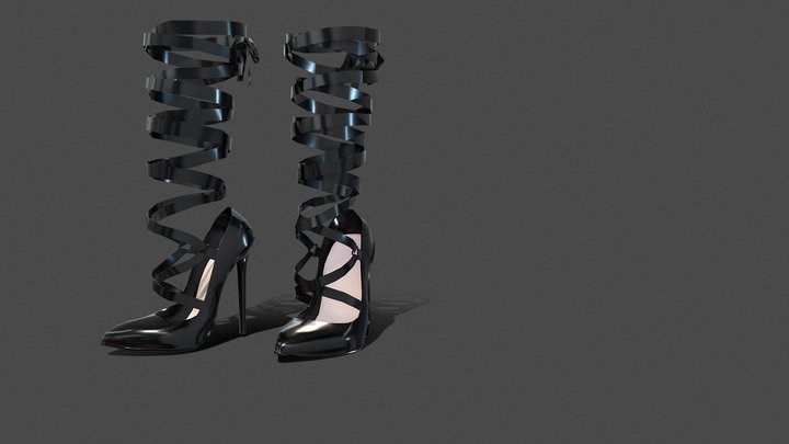 Lace-Up Stiletto High Heel 3D Model