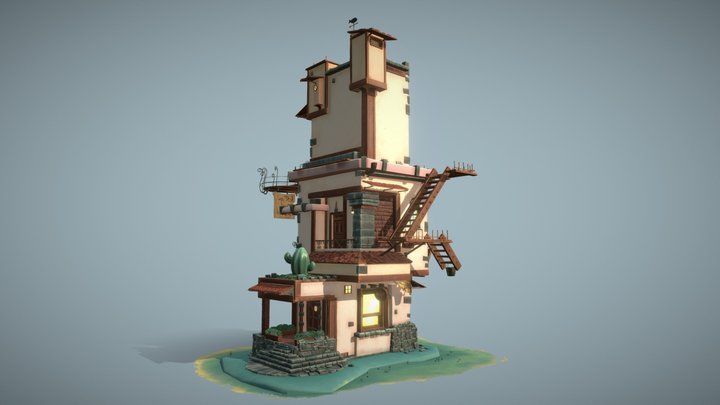 Hand Painted Stylized House - Cozy Motel (C02) 3D Model