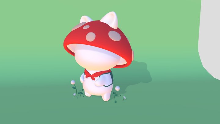 Cat with mushroom hat 3D Model