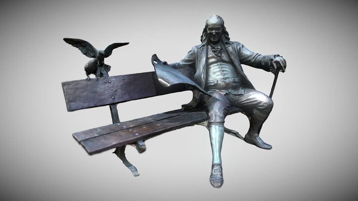 Benjamin Franklin statue on a bench 3D Model