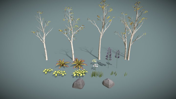 Handpainted Birch Forest Set 3D Model