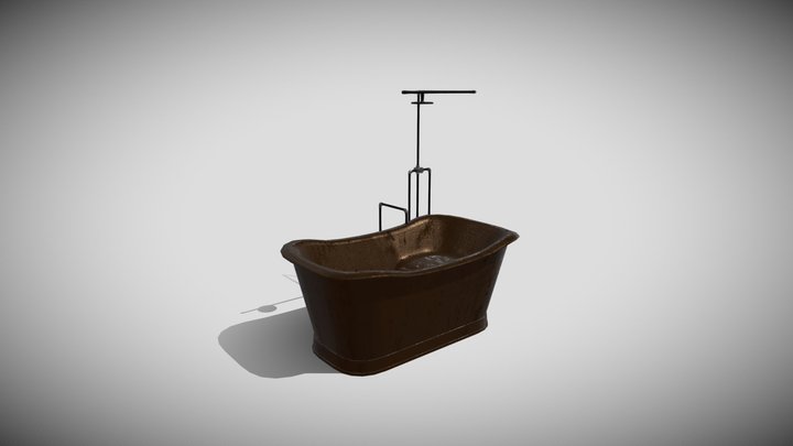 Copper bathtub with drain stopper and pipes 3D Model