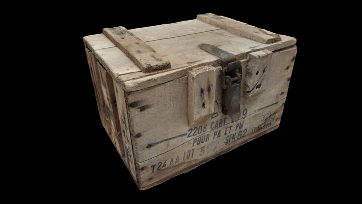 French wooden ammunition crate MAT49 MAC50 3D Model