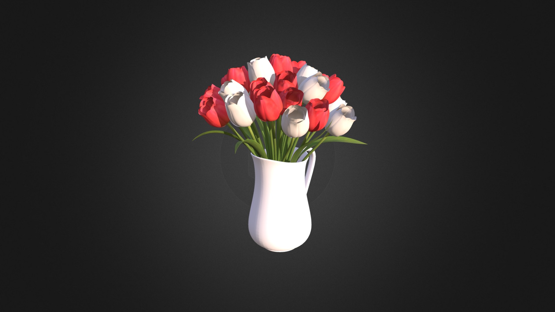 3D model Red and White Tulips - This is a 3D model of the Red and White Tulips. The 3D model is about a vase with red and white flowers.