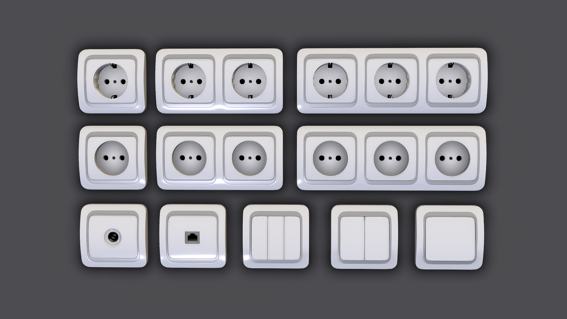 3D model Electrical Installation Set - This is a 3D model of the Electrical Installation Set. The 3D model is about a group of white buttons.